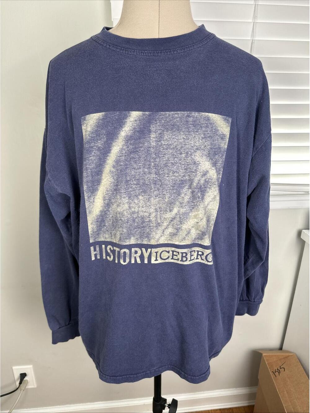 Vintage Iceberg History Jeans 90s  Long Sleeve T-Shirt Size XXL Blue Cotton USA